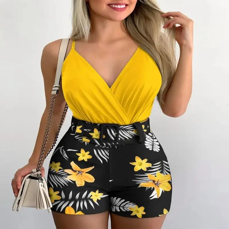 ENSEMBLE FLORAL IMPRIMÉ AVEC CEINTURE