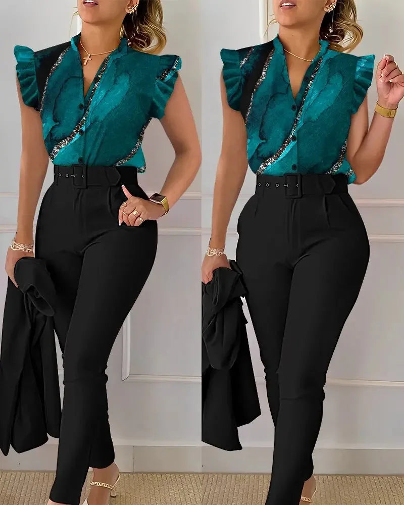 ENSEMBLE CHEMISE PANTALONS AVEC CEINTURE