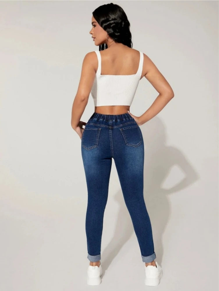 PANTALON JEANS TAILLE CORDON