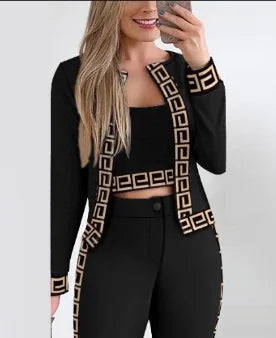 ENSEMBLE 3 PIÈCES CROP TOP PANTALON MANTEAU