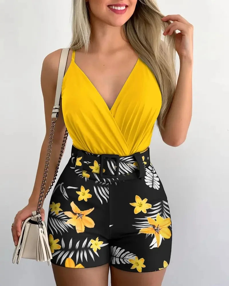 ENSEMBLE FLORAL IMPRIMÉ AVEC CEINTURE