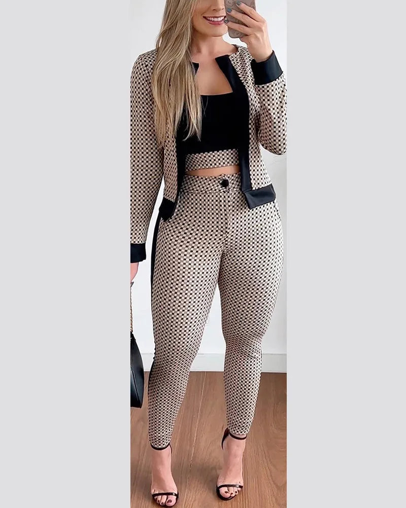 ENSEMBLE 3 PIÈCES CROP TOP PANTALON MANTEAU