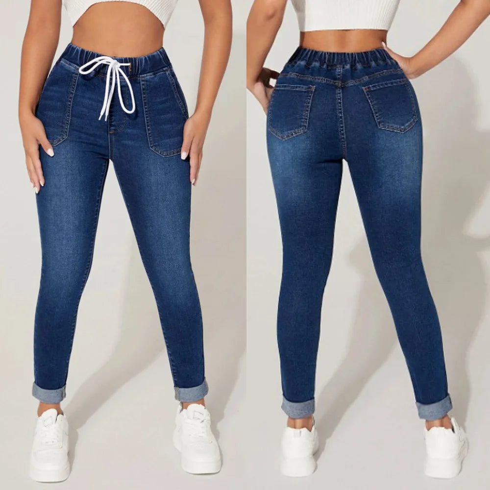 PANTALON JEANS TAILLE CORDON